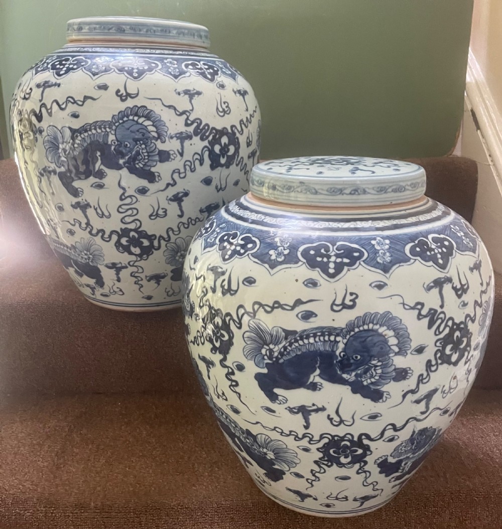 Pair of large scale early C20th Chinese ‘Ming-style’ blue-and-white porcelain vases and covers . 