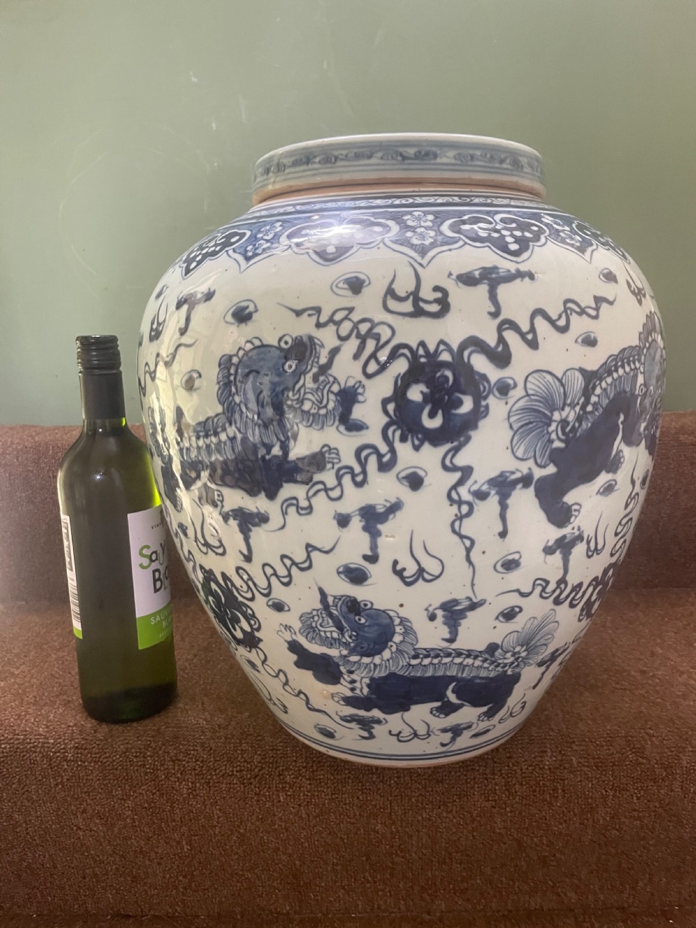 Pair of large scale early C20th Chinese ‘Ming-style’ blue-and-white porcelain vases and covers .  View XI
