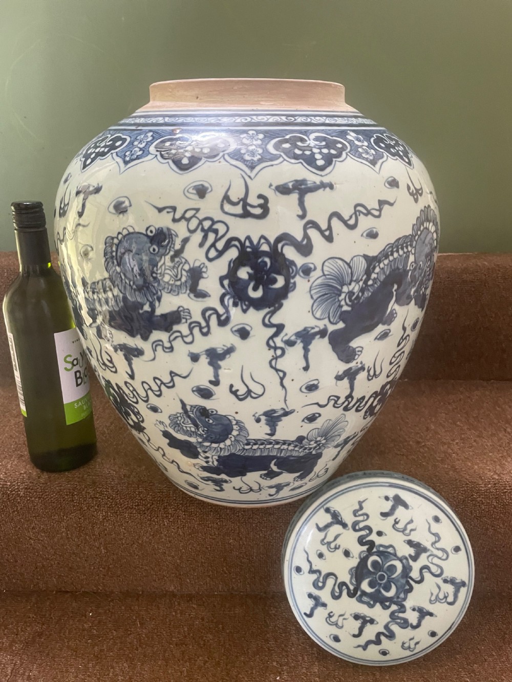 Pair of large scale early C20th Chinese ‘Ming-style’ blue-and-white porcelain vases and covers .  View XIII