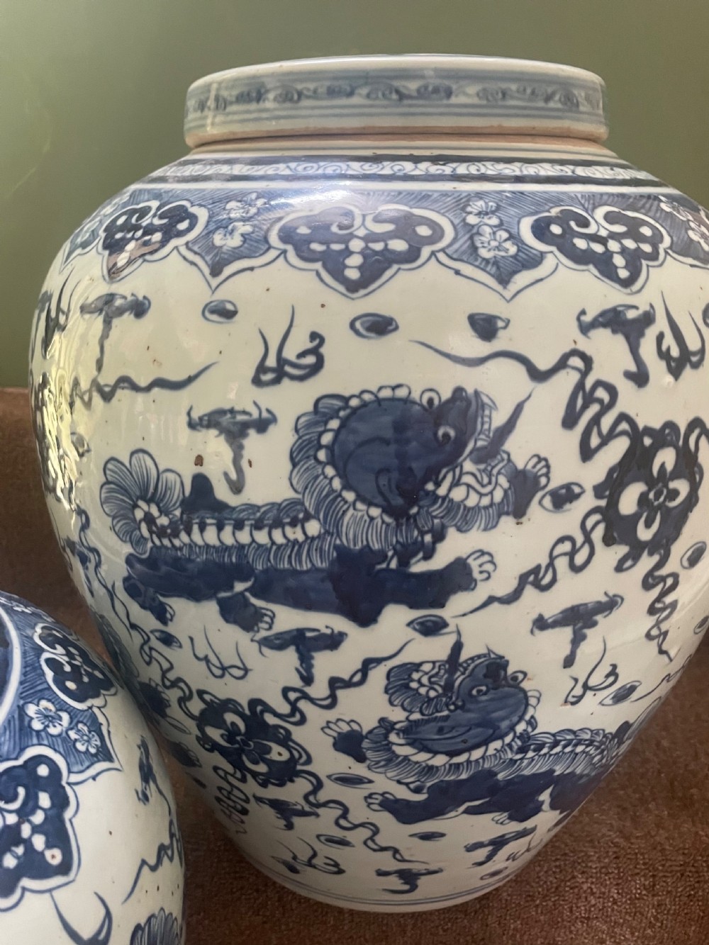 Pair of large scale early C20th Chinese ‘Ming-style’ blue-and-white porcelain vases and covers .  View XVII