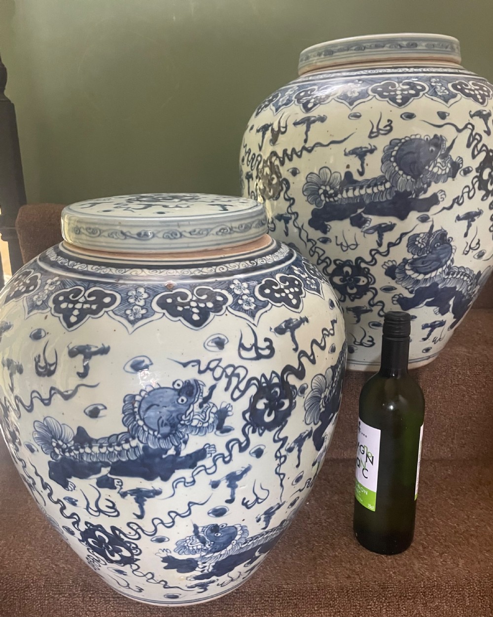 Pair of large scale early C20th Chinese ‘Ming-style’ blue-and-white porcelain vases and covers .  View XIX