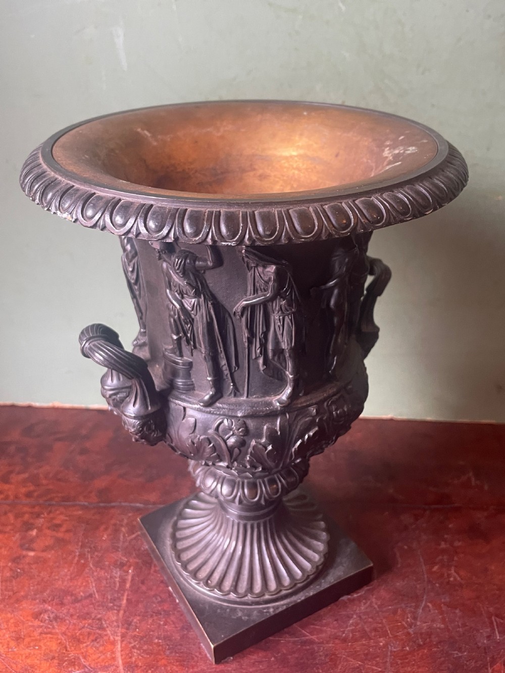 C19th Italian bronze ‘Grand Tour’ souvenir reduction , after the antique, of “The Medici Vase”.  View VIII