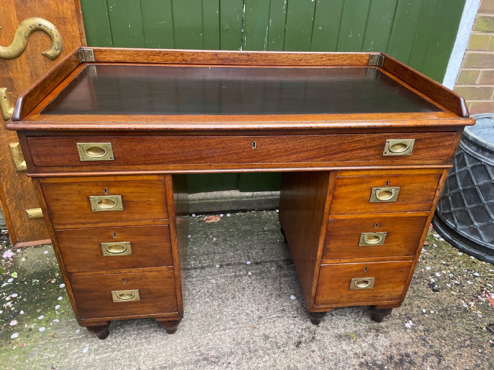 C19th mahogany naval or military campaign pedestal desk . View II