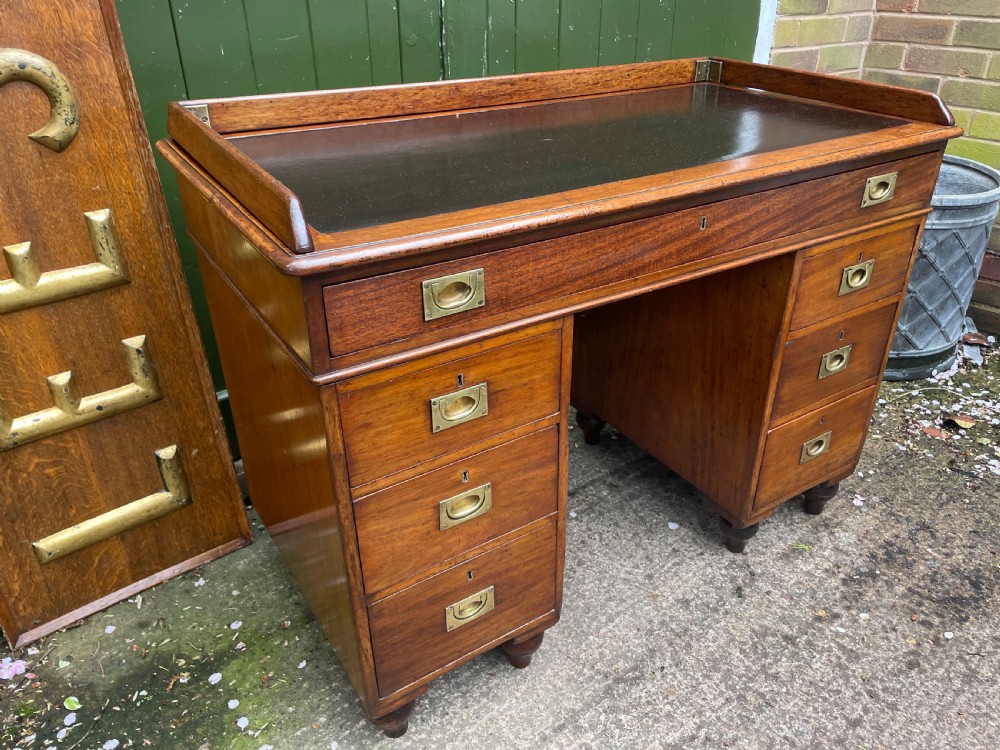 C19th mahogany naval or military campaign pedestal desk . View V