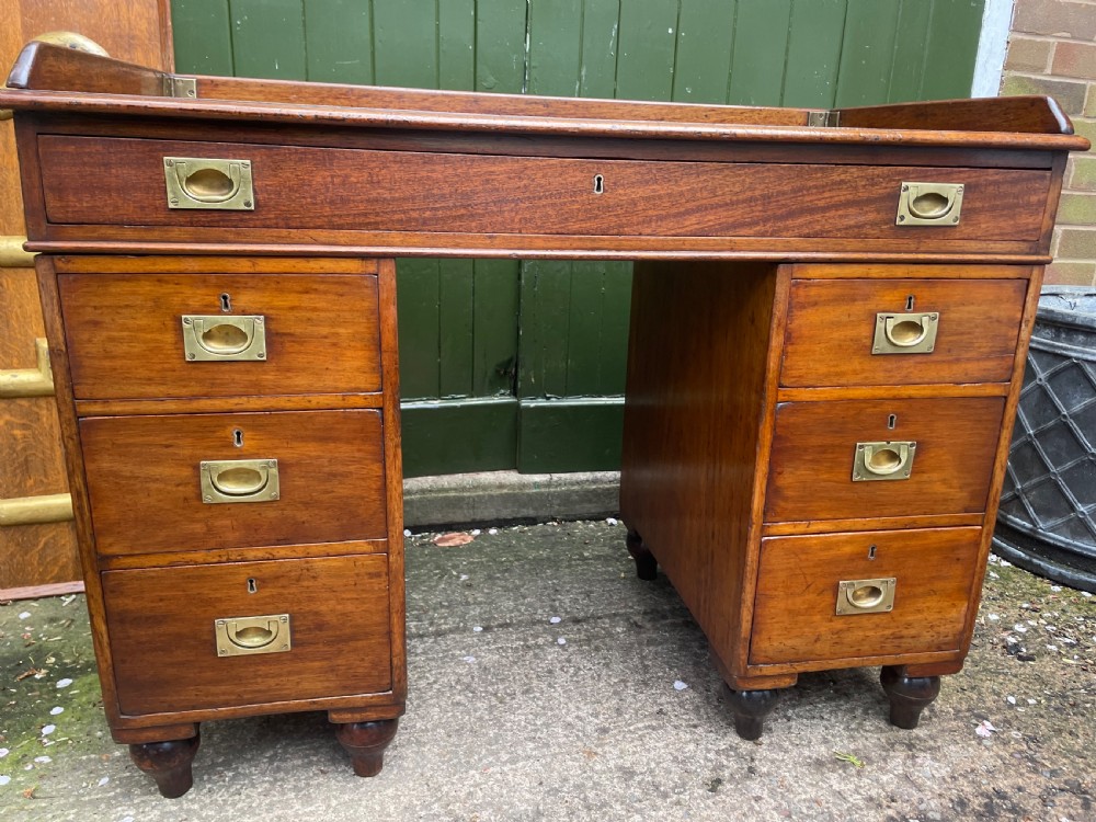 C19th mahogany naval or military campaign pedestal desk . View VI