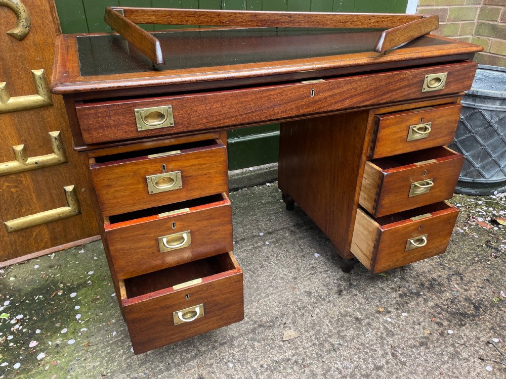 C19th mahogany naval or military campaign pedestal desk . View VII