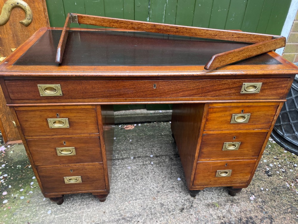 C19th mahogany naval or military campaign pedestal desk . View VIII