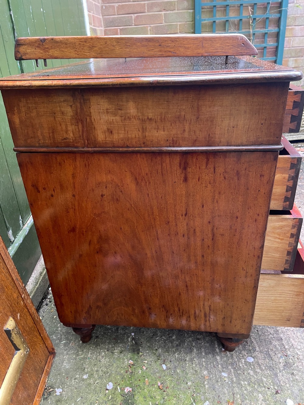 C19th mahogany naval or military campaign pedestal desk . View IX