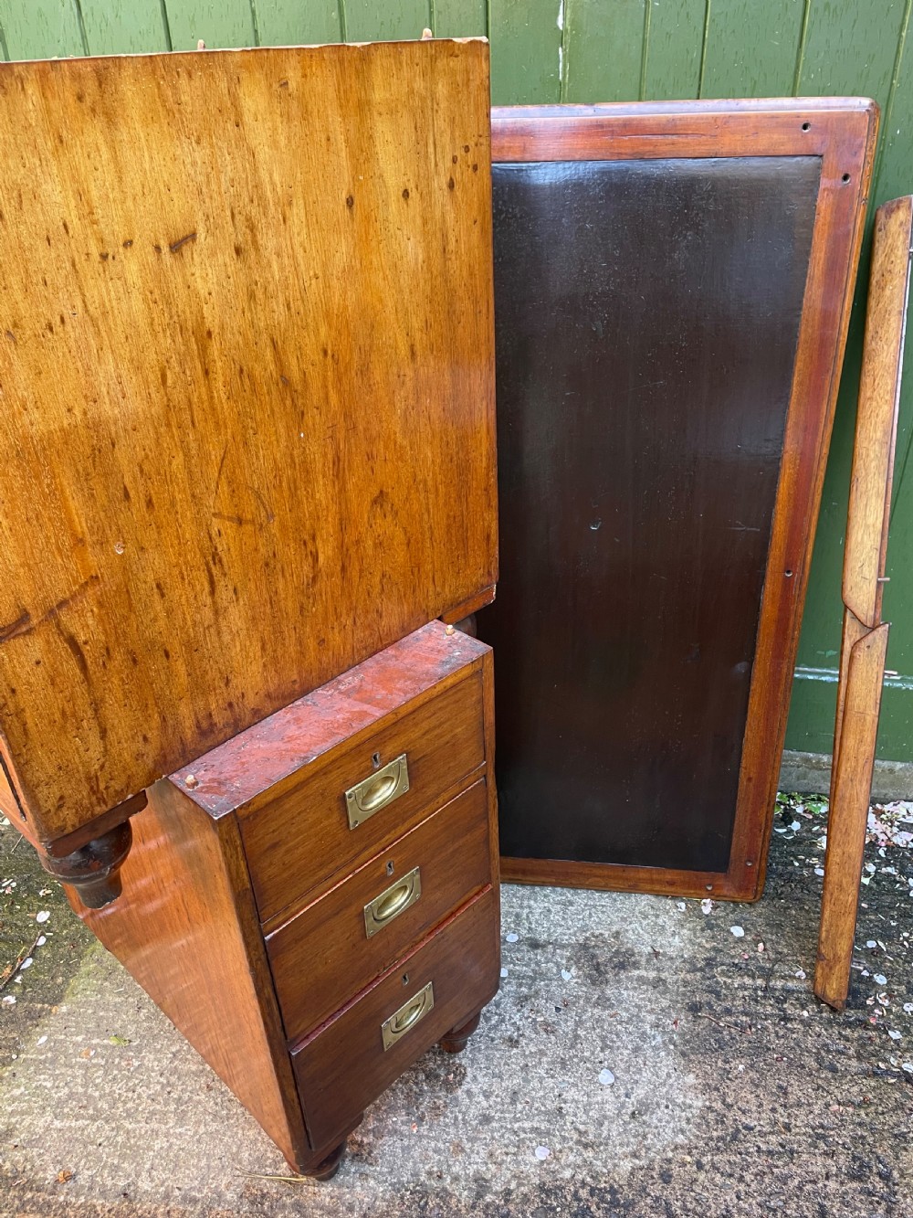 C19th mahogany naval or military campaign pedestal desk . View X