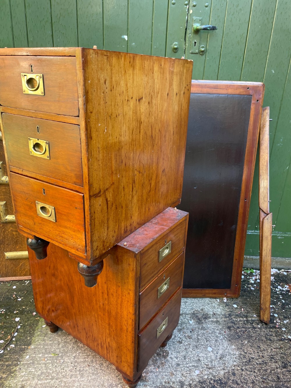 C19th mahogany naval or military campaign pedestal desk . View XII