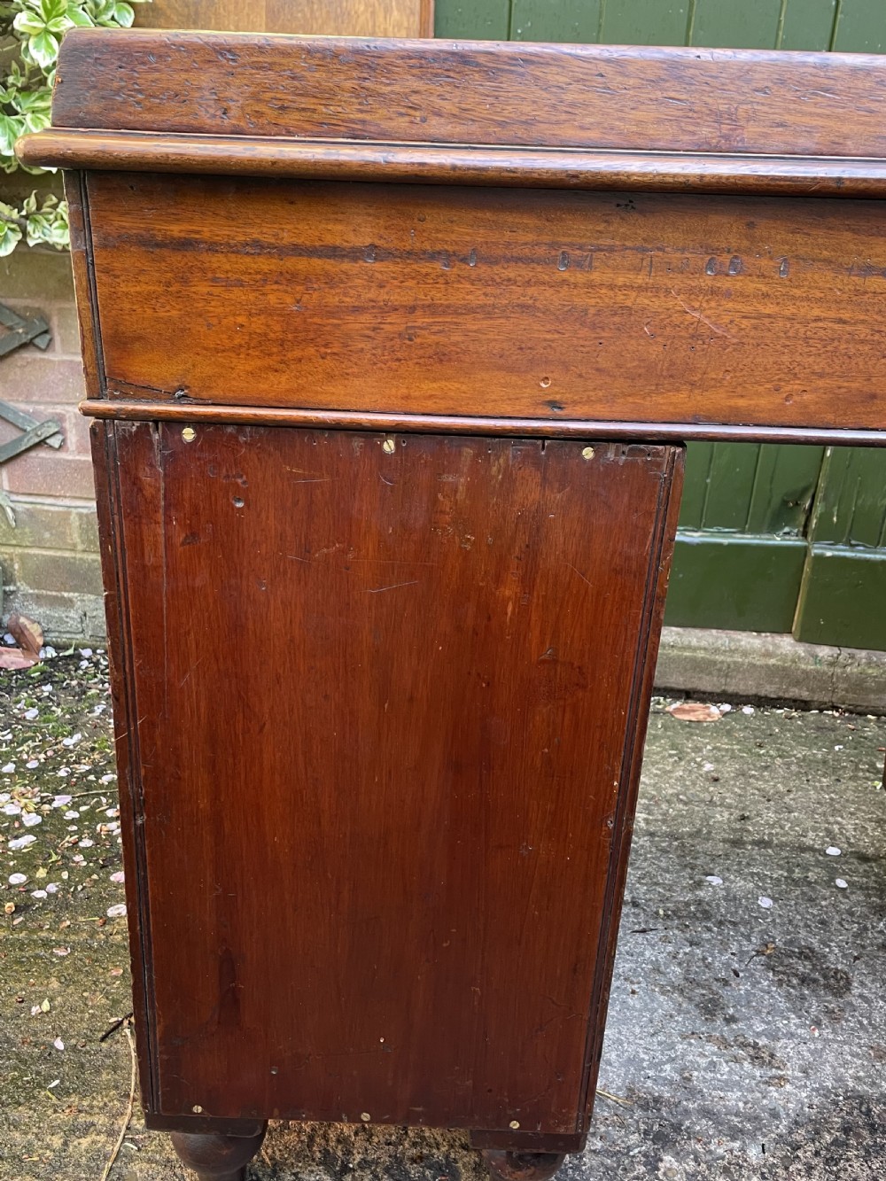 C19th mahogany naval or military campaign pedestal desk . View XIII