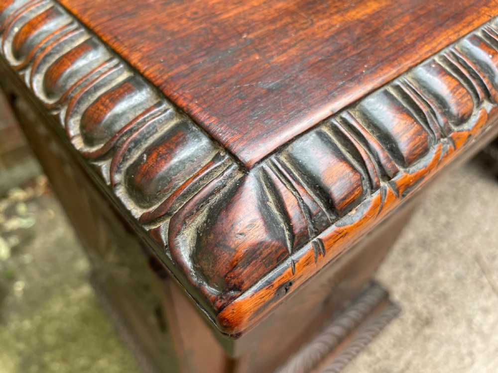 C19th Anglo-Indian carved padauk pedestal sideboard. View XVI