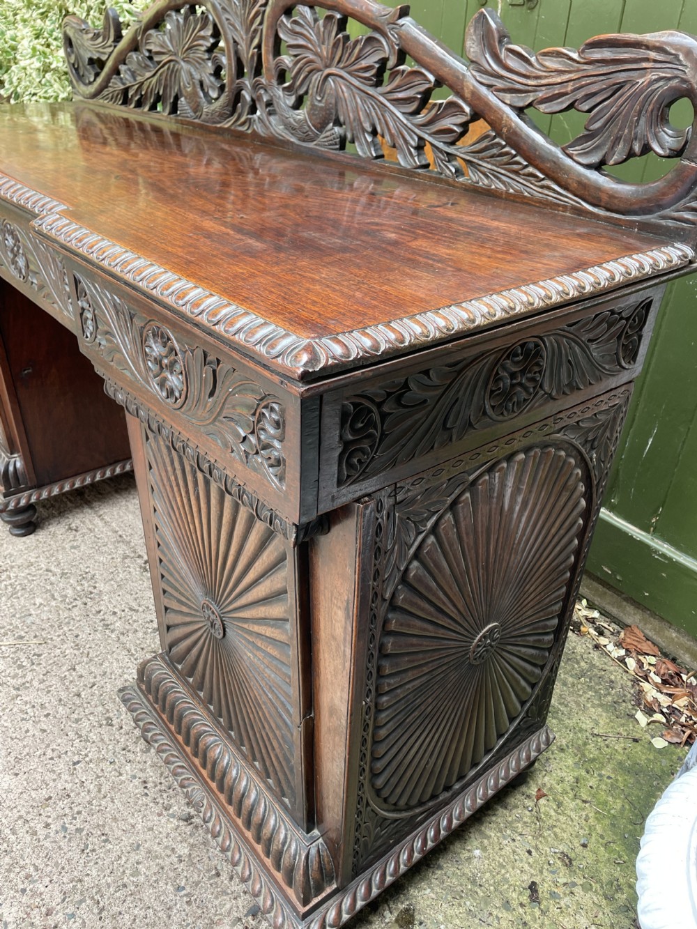 C19th Anglo-Indian carved padauk pedestal sideboard. View XXIII