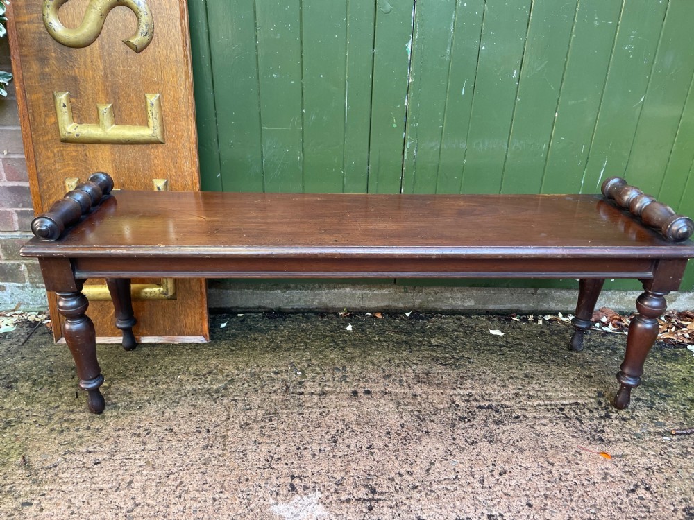 C19th William IV period mahogany window seat or hall bench of larger scale . View II