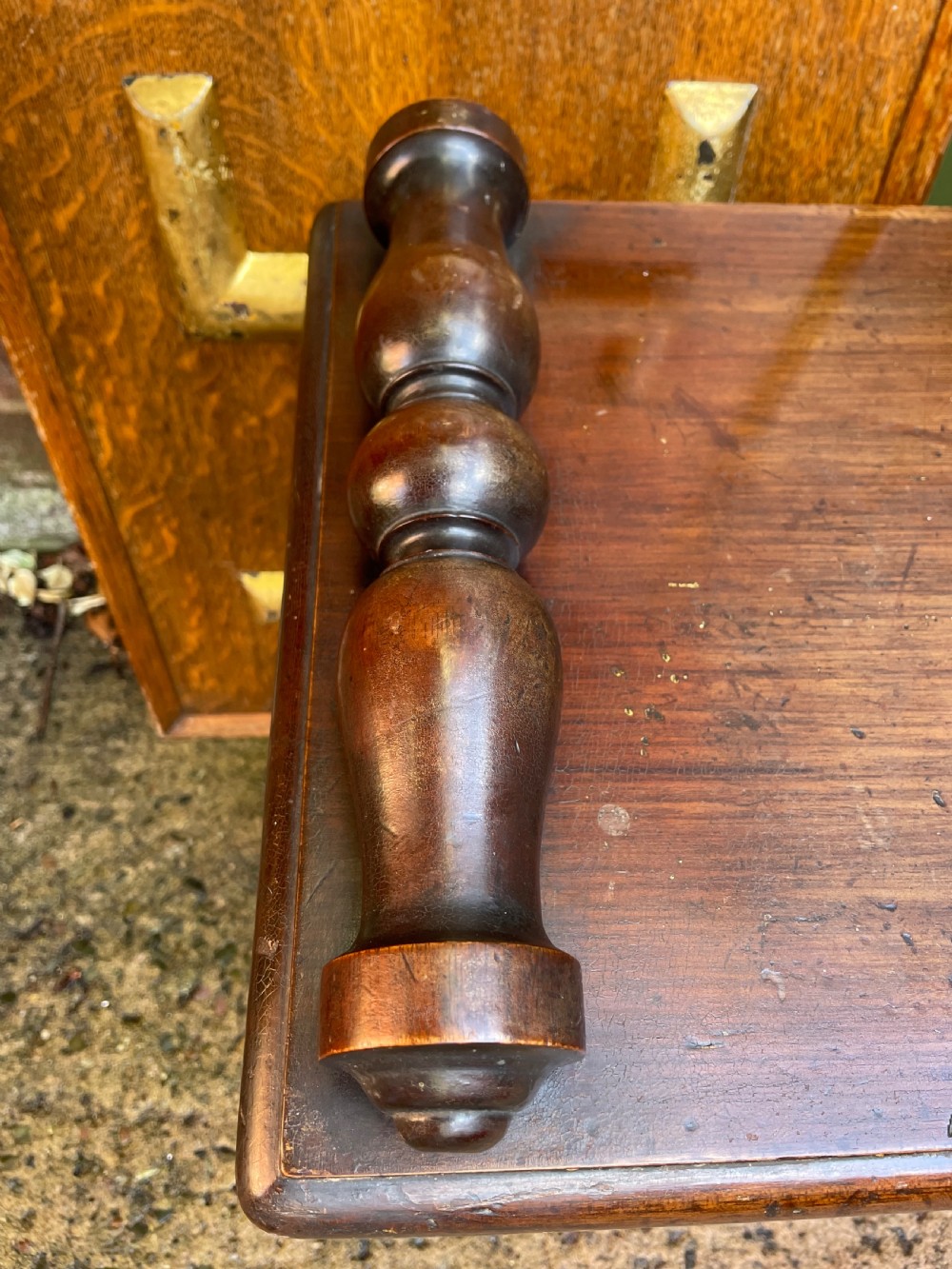 C19th William IV period mahogany window seat or hall bench of larger scale . View III