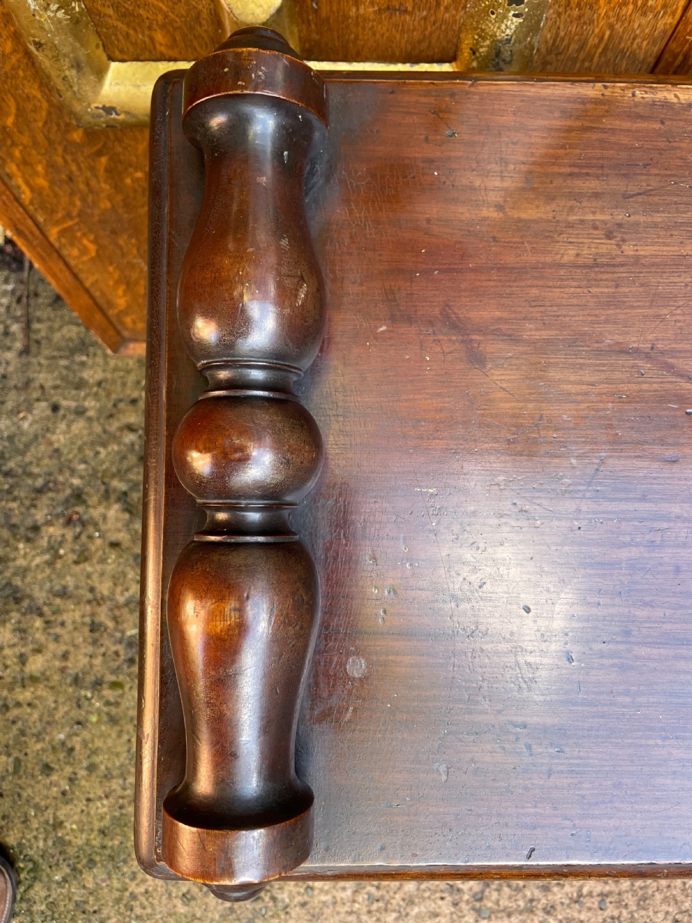 C19th William IV period mahogany window seat or hall bench of larger scale . View VI