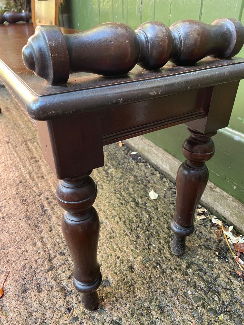 C19th William IV period mahogany window seat or hall bench of larger scale . View VII