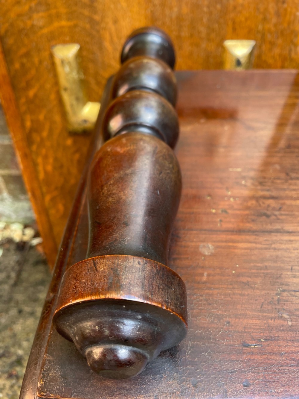 C19th William IV period mahogany window seat or hall bench of larger scale . View IX