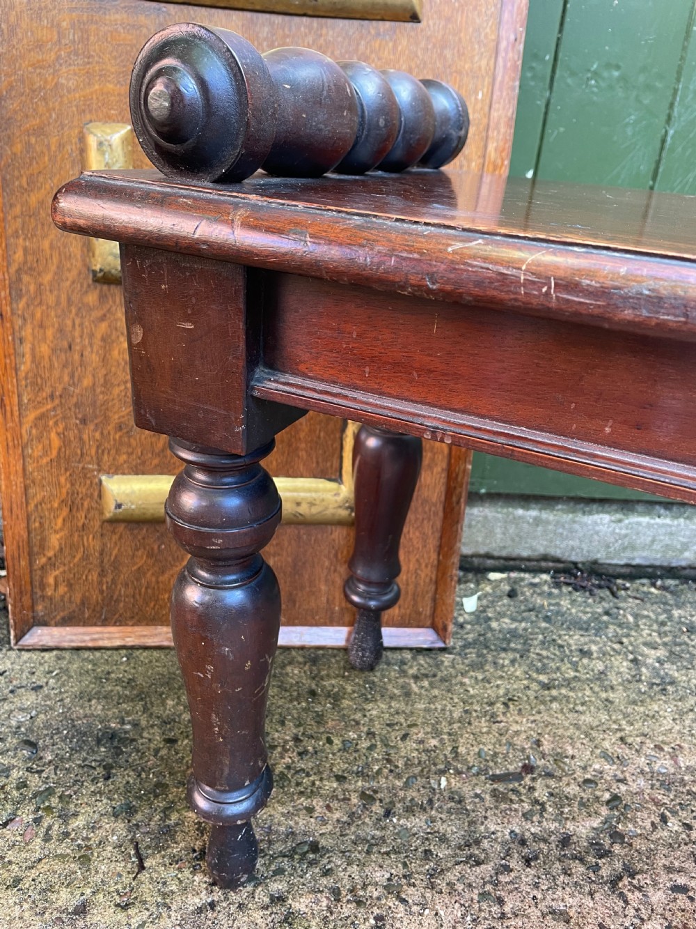 C19th William IV period mahogany window seat or hall bench of larger scale . View XII