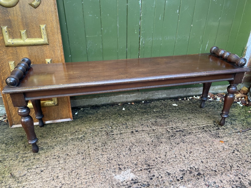 C19th William IV period mahogany window seat or hall bench of larger scale . View XIII