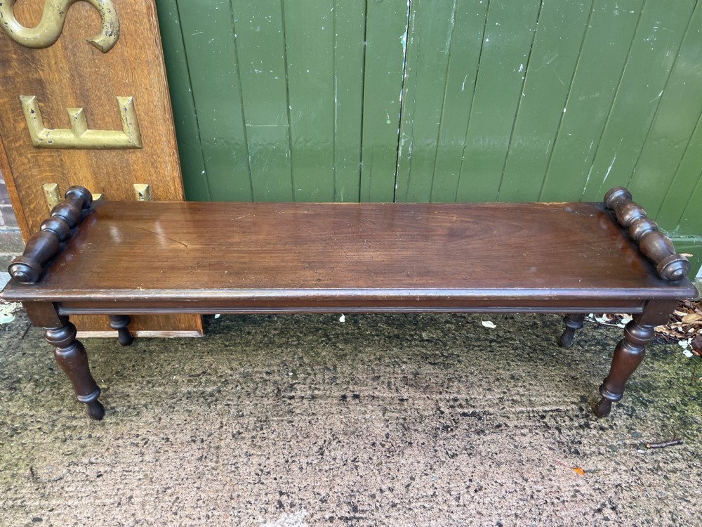 C19th William IV period mahogany window seat or hall bench of larger scale . View XIV