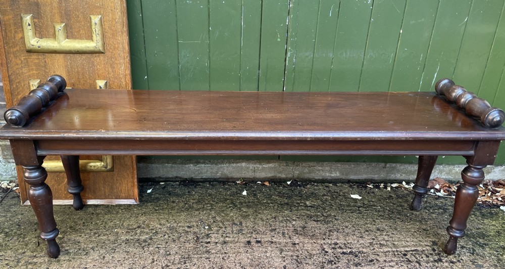 C19th William IV period mahogany window seat or hall bench of larger scale .