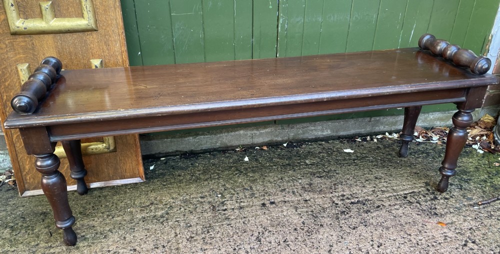 C19th William IV period mahogany window seat or hall bench of larger scale . View IV
