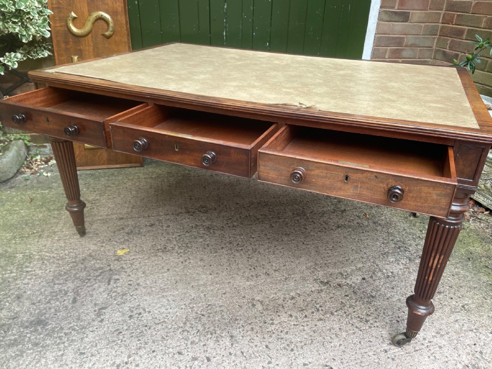 Fine quality early C19th Regency period mahogany 6-drawer ‘partners’ writing or library table . View XVIII