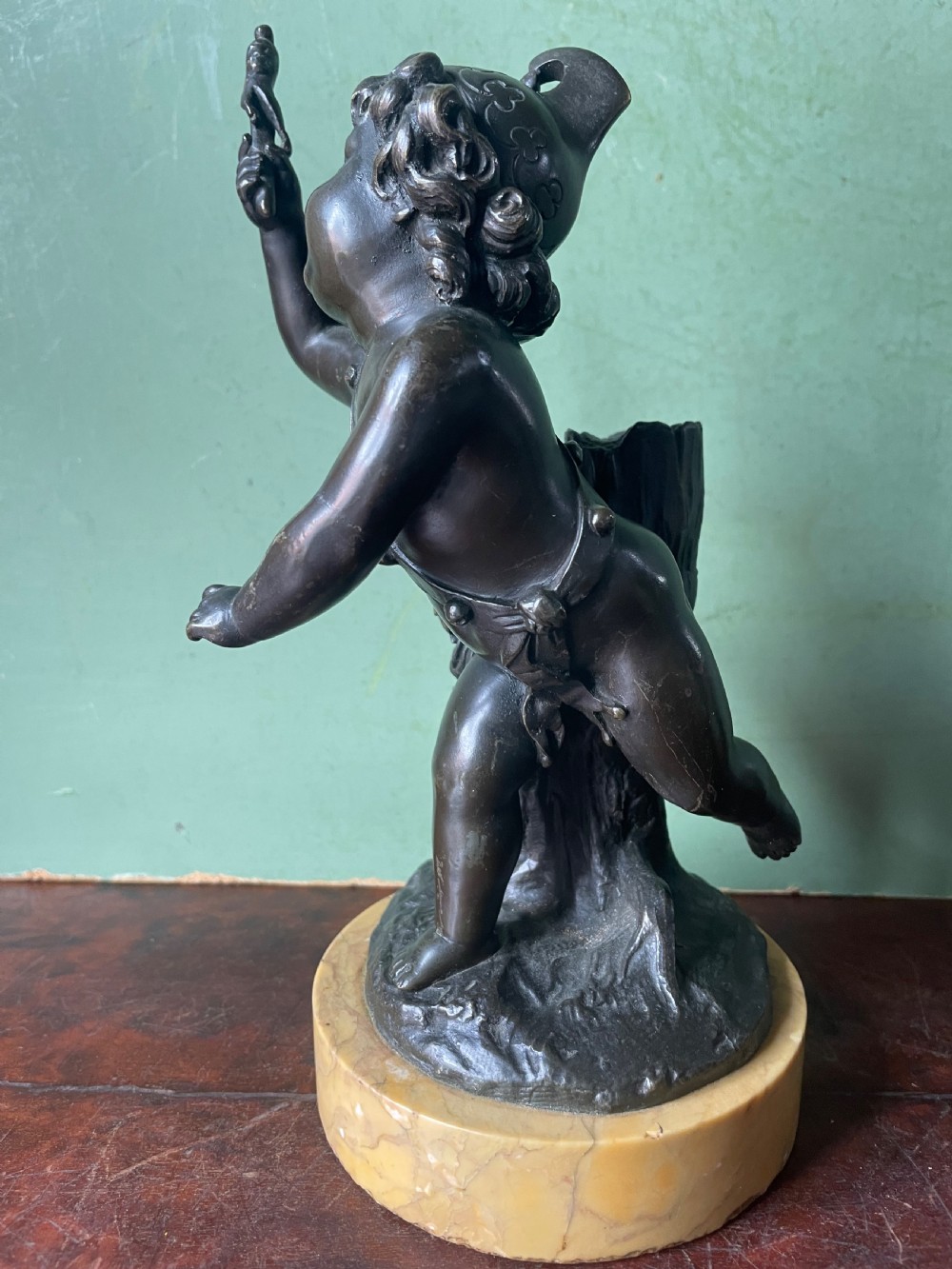 Pair of early C19th French bronze allegorical sculptures of cherubs , emblematic of music and comedy after Clodion.
 View XIII