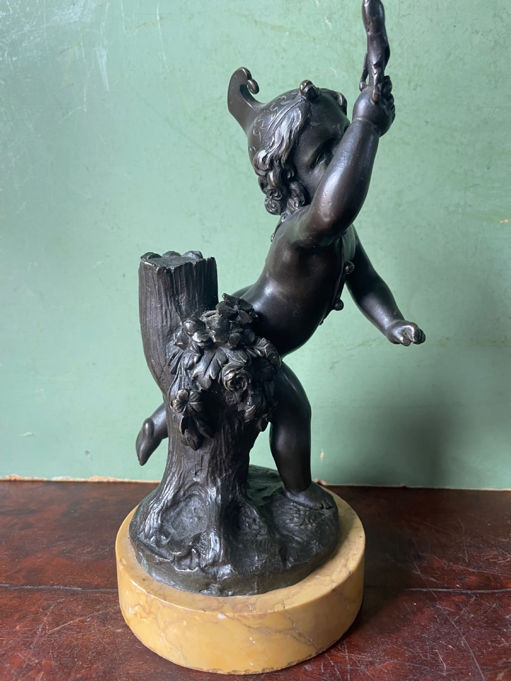 Pair of early C19th French bronze allegorical sculptures of cherubs , emblematic of music and comedy after Clodion.
 View XVII