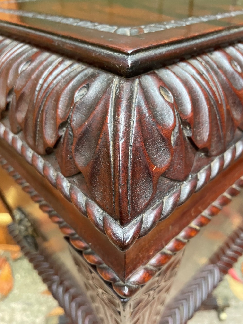 Early C19th Regency period Irish carved mahogany cellarette. View V