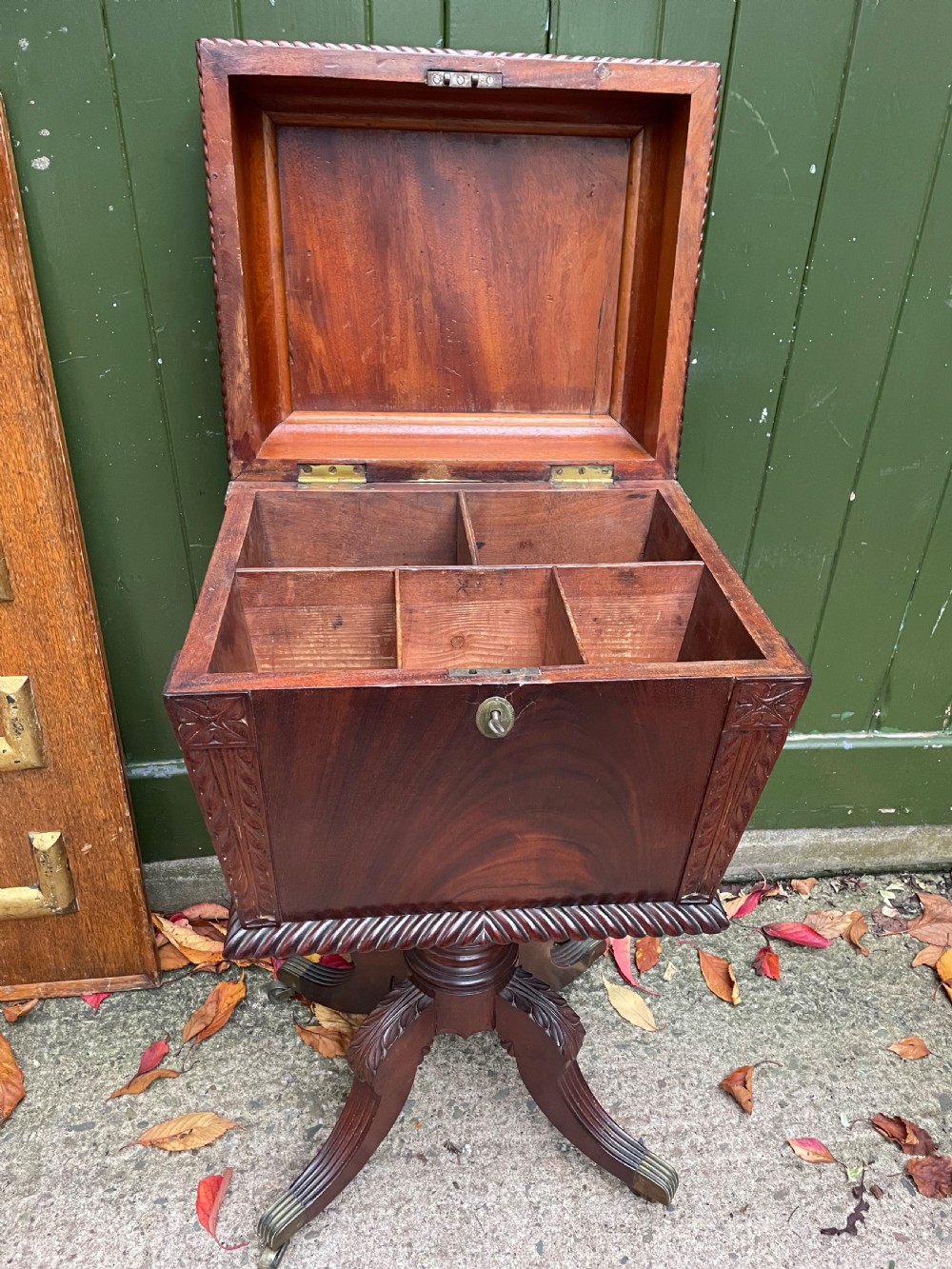 Early C19th Regency period Irish carved mahogany cellarette. View VII