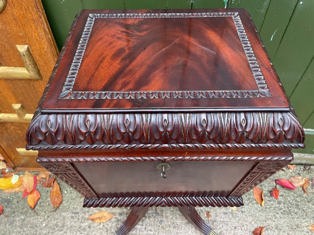 Early C19th Regency period Irish carved mahogany cellarette. View XIII