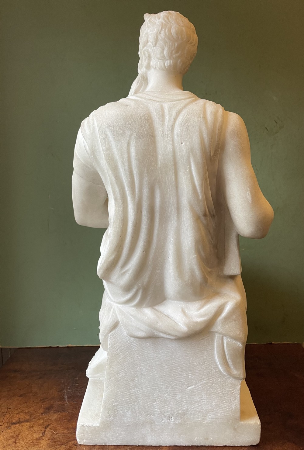 C19th Italian carved statuary marble “Grand Tour” souvenir reduction sculpture of Moses after Michelangelo Buonarroti Simoni (1475-1564) . View IV
