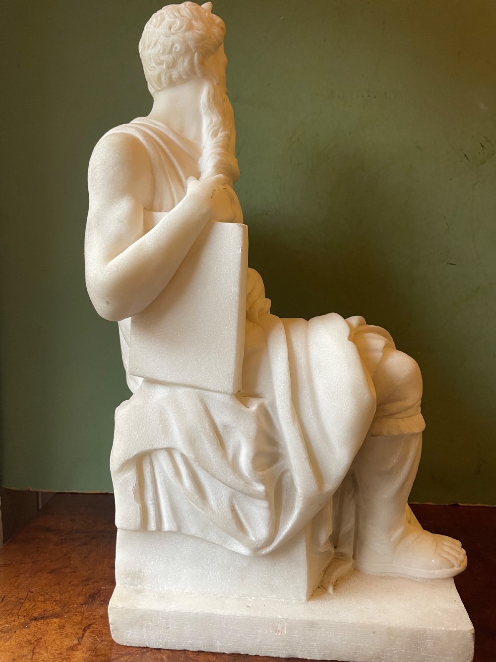 C19th Italian carved statuary marble “Grand Tour” souvenir reduction sculpture of Moses after Michelangelo Buonarroti Simoni (1475-1564) . View V