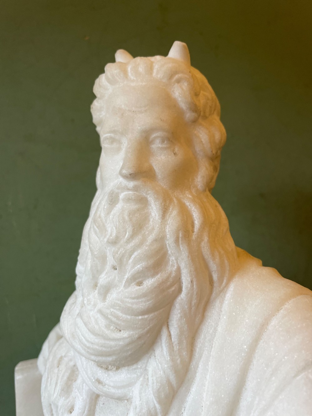 C19th Italian carved statuary marble “Grand Tour” souvenir reduction sculpture of Moses after Michelangelo Buonarroti Simoni (1475-1564) . View X