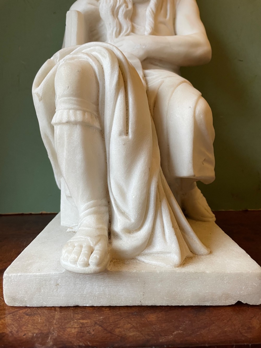C19th Italian carved statuary marble “Grand Tour” souvenir reduction sculpture of Moses after Michelangelo Buonarroti Simoni (1475-1564) . View XIV