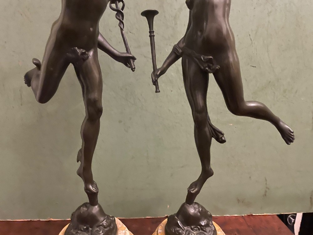 Pair of finely cast C19th ‘Grand Tour’ souvenir classical bronze statuettes of “Mercury” and “Fortuna” , after Giambologna. View IV