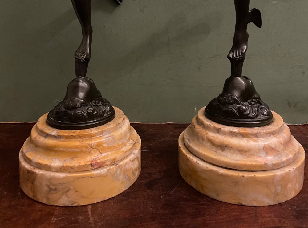 Pair of finely cast C19th ‘Grand Tour’ souvenir classical bronze statuettes of “Mercury” and “Fortuna” , after Giambologna. View XVIII