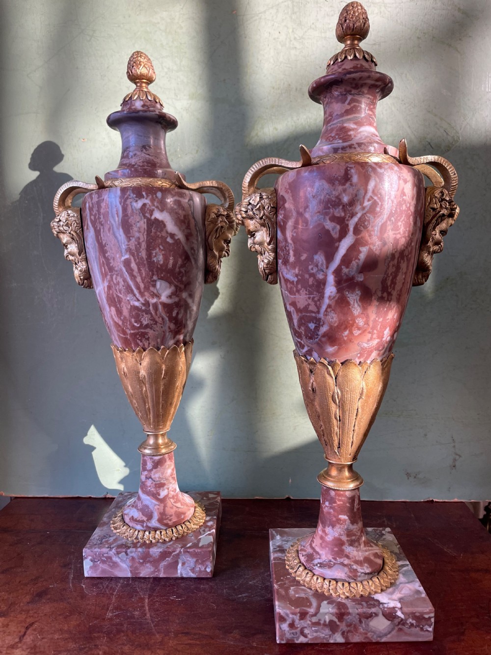 Superior quality pair of late C19th/ early C20th French ormolu-mounted marble vases or cassolettes in the Louis XVI taste. View II