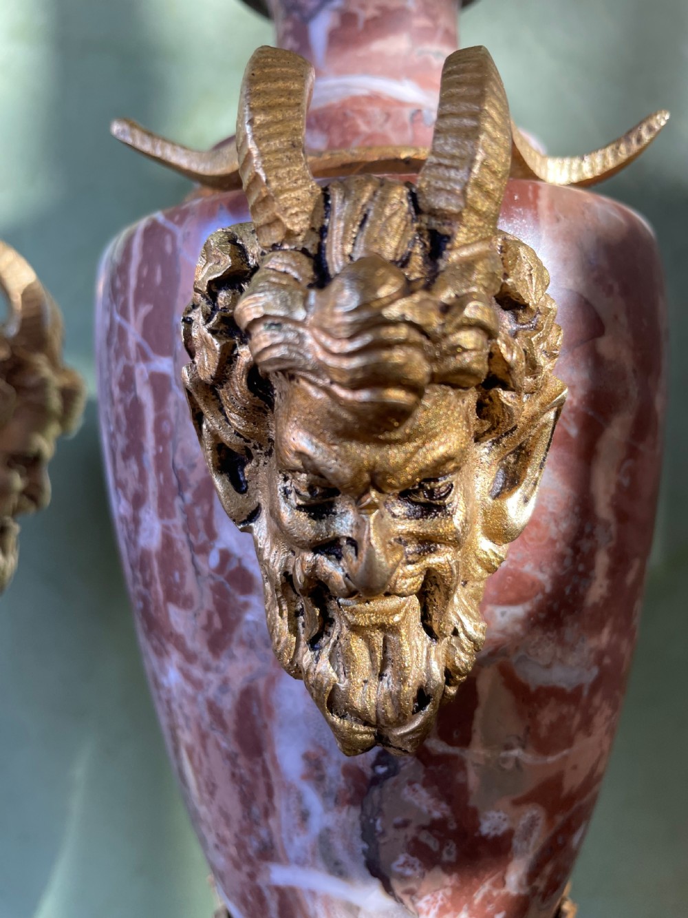 Superior quality pair of late C19th/ early C20th French ormolu-mounted marble vases or cassolettes in the Louis XVI taste. View III