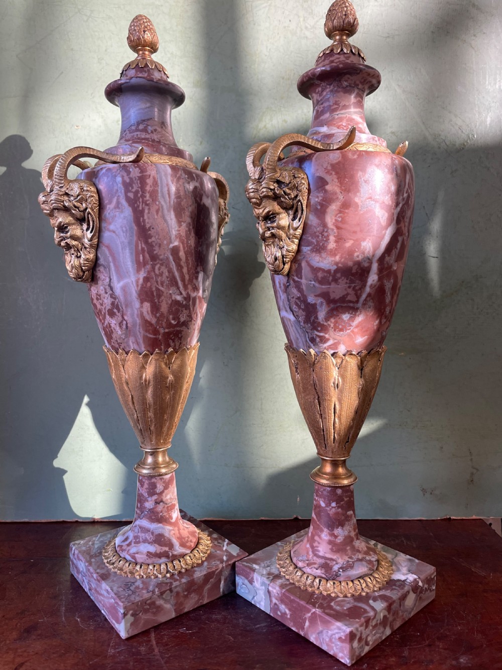 Superior quality pair of late C19th/ early C20th French ormolu-mounted marble vases or cassolettes in the Louis XVI taste. View V