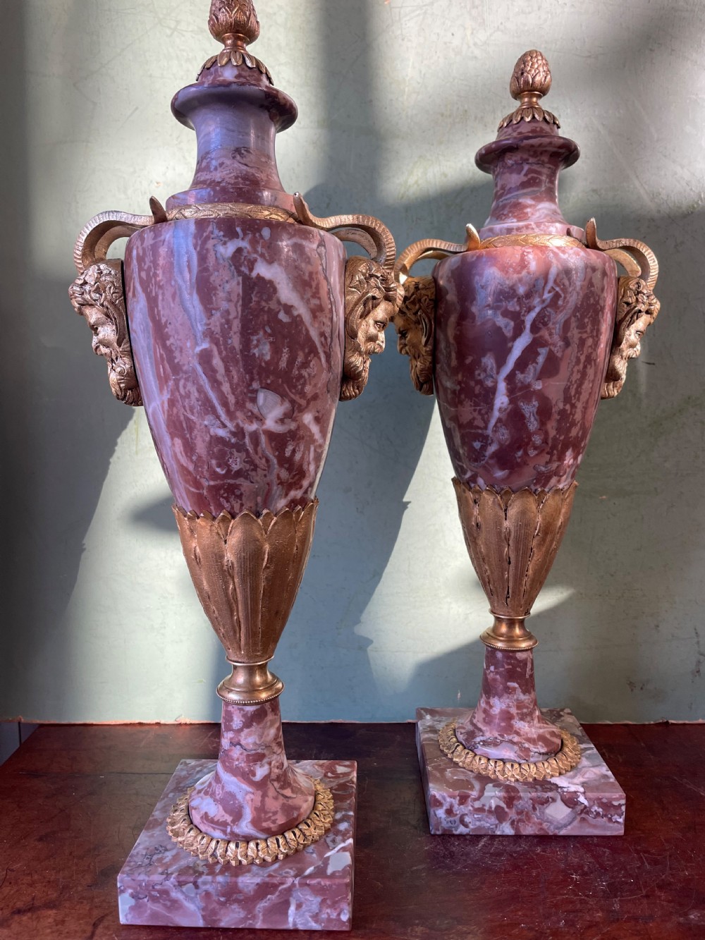Superior quality pair of late C19th/ early C20th French ormolu-mounted marble vases or cassolettes in the Louis XVI taste. View VIII