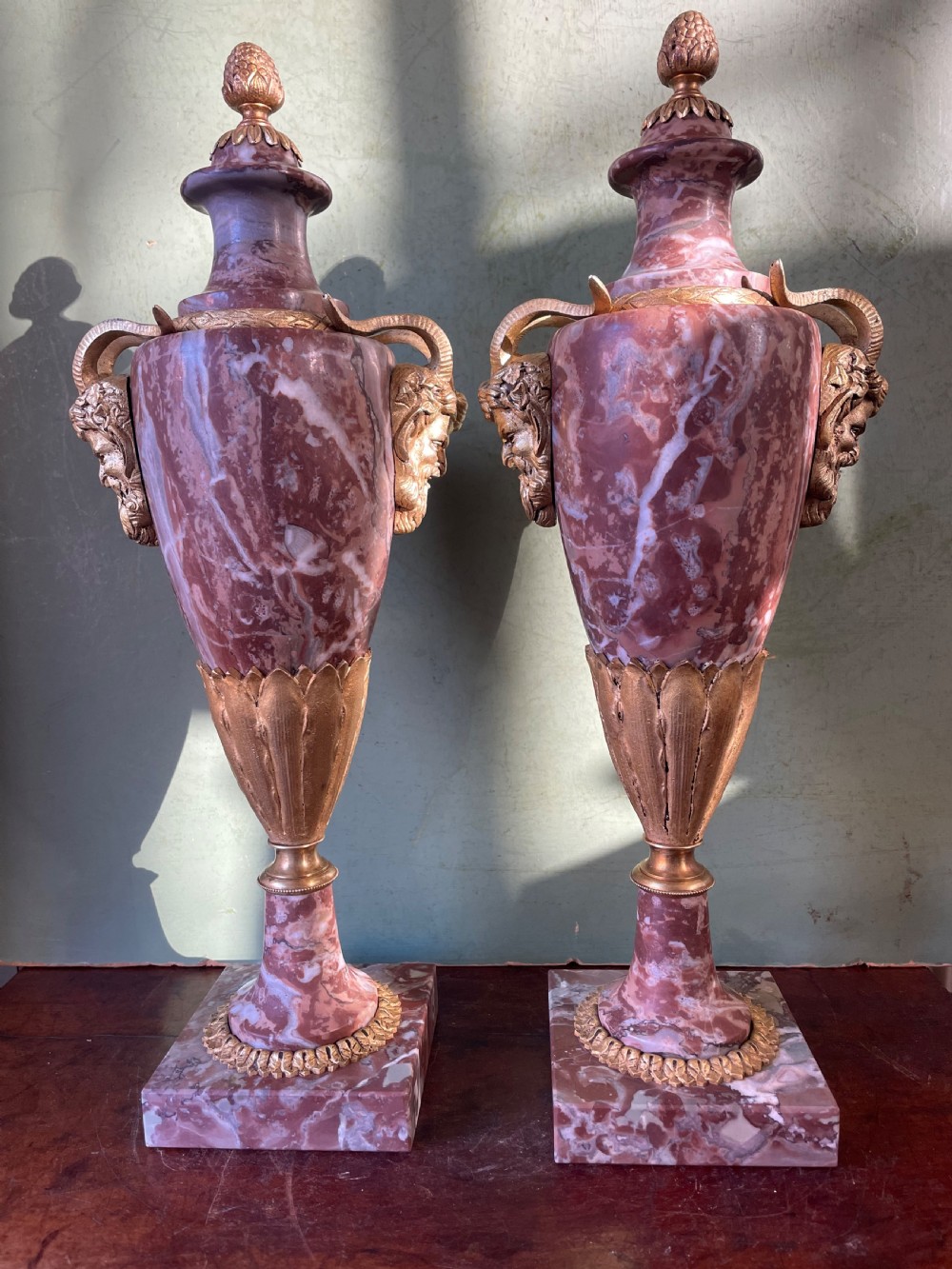 Superior quality pair of late C19th/ early C20th French ormolu-mounted marble vases or cassolettes in the Louis XVI taste. View IX
