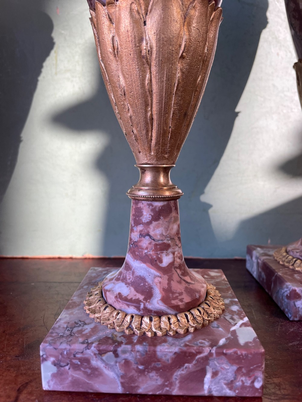Superior quality pair of late C19th/ early C20th French ormolu-mounted marble vases or cassolettes in the Louis XVI taste. View XII