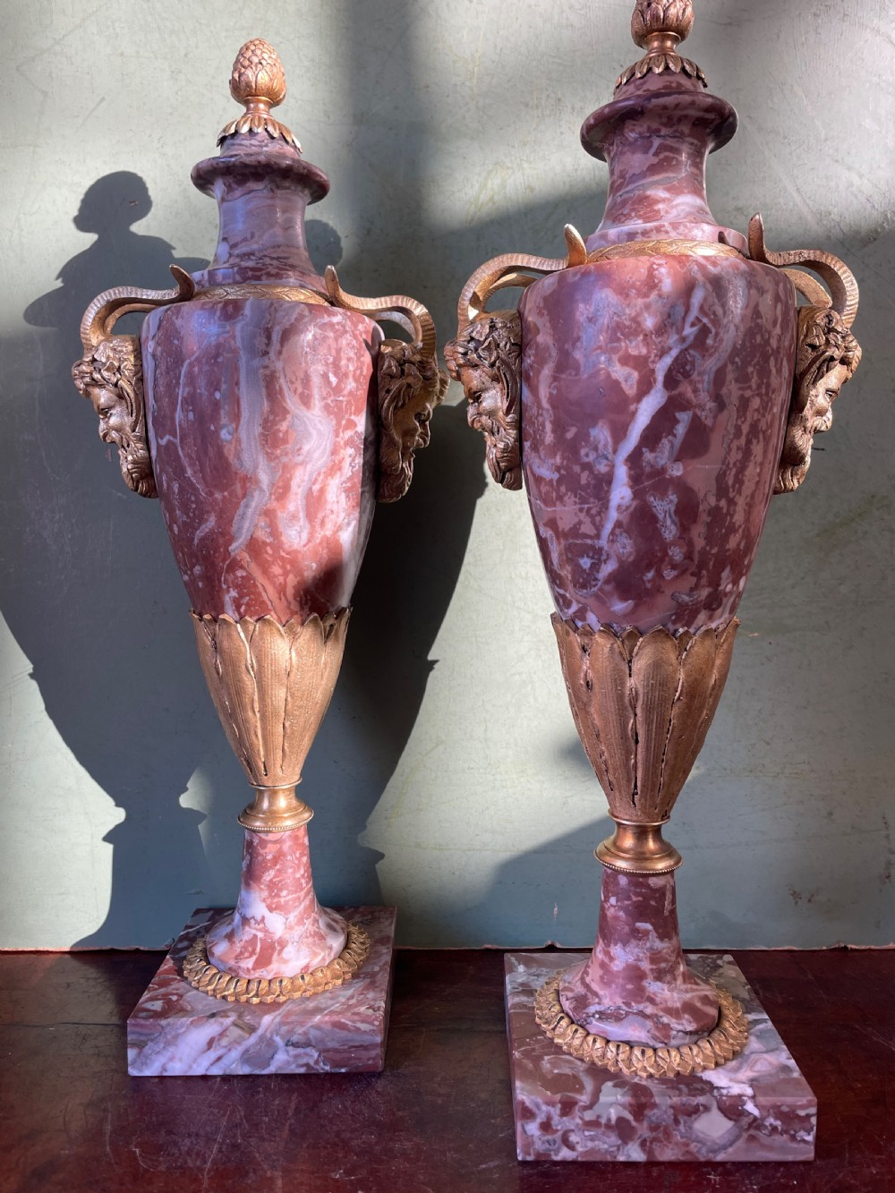 Superior quality pair of late C19th/ early C20th French ormolu-mounted marble vases or cassolettes in the Louis XVI taste. View XIV