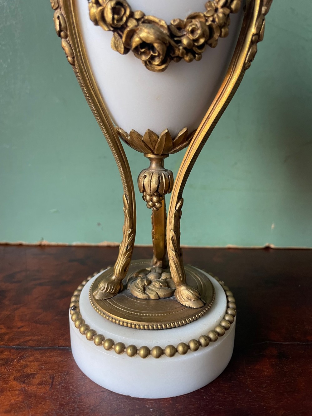 Pair of late C19th French Louis XVI period style ormolu-mounted marble cassolettes. View XI