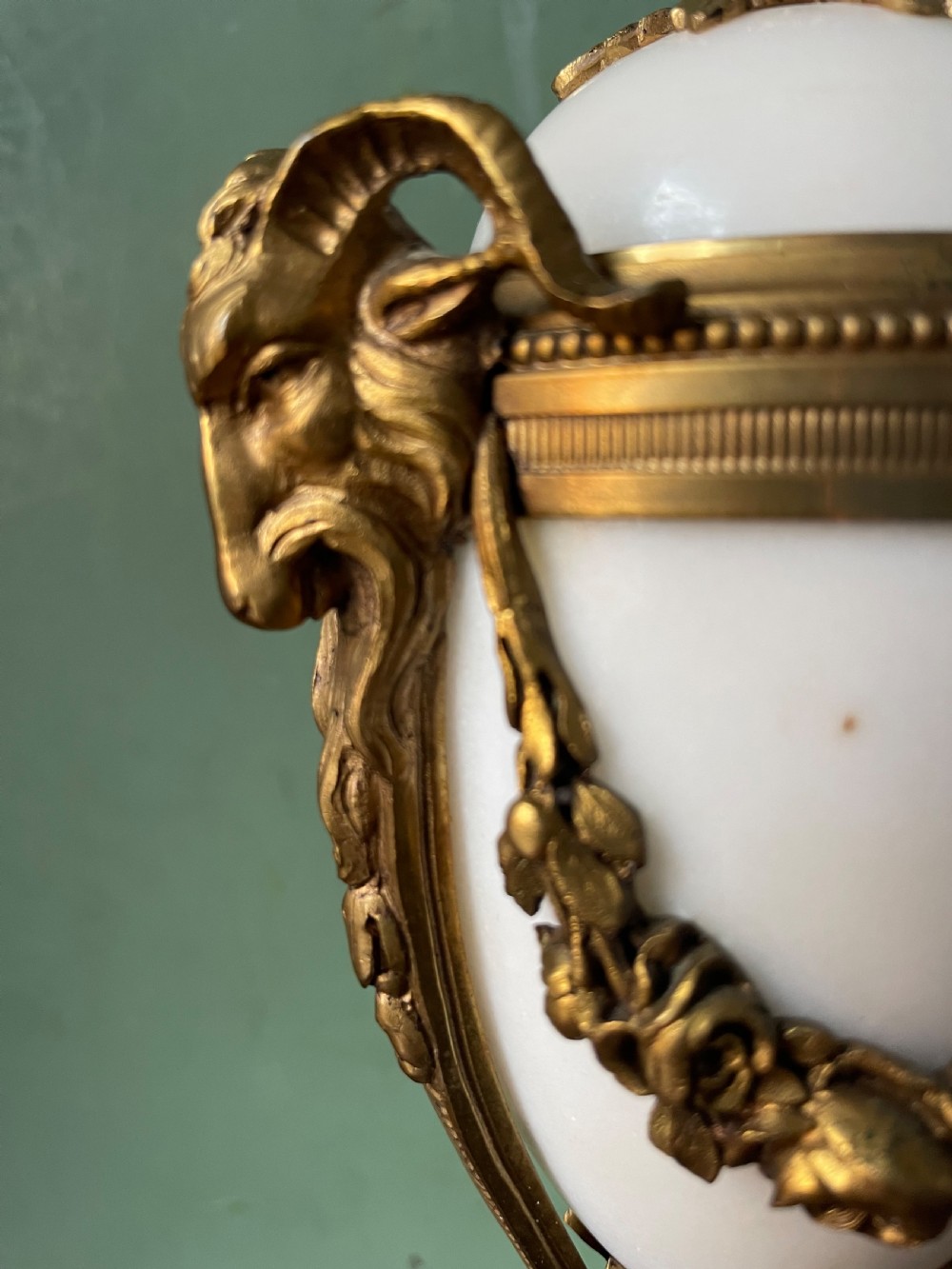 Pair of late C19th French Louis XVI period style ormolu-mounted marble cassolettes. View XIV