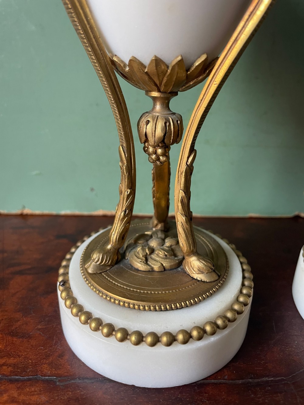 Pair of late C19th French Louis XVI period style ormolu-mounted marble cassolettes. View XV
