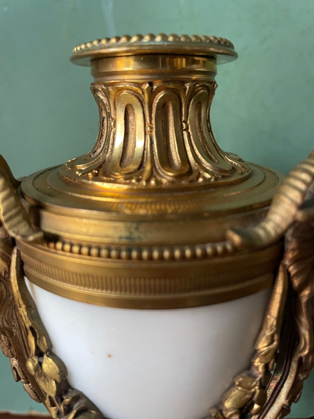 Pair of late C19th French Louis XVI period style ormolu-mounted marble cassolettes. View XVII